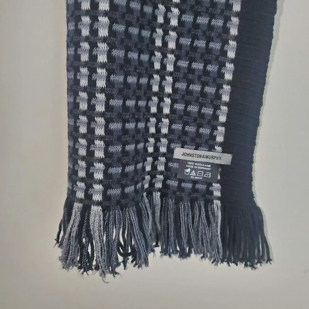 Johnston Murphy Men's Knit Scarf Gray Black Wool Plaid Capsule Wardrobe Preppy